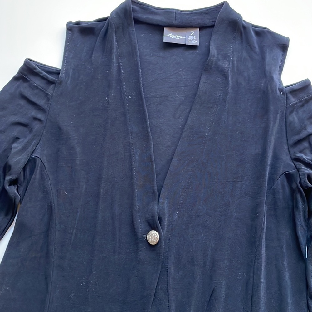 Travelers by Chico’s cold shoulder stretch knit one button v- neck cardigan med - Picture 6 of 6